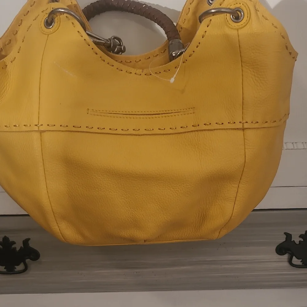 The Sak Yellow Leather Shoulder Bag with Brown Handles - Picture 5 of 11